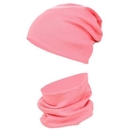 TupTam Unisex Children's Beanie Hat and Tube Scarf Set Plain - coral
