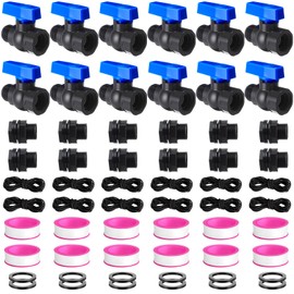 Innconee 12 Packs Rain Barrel Spigot Kit 3/4" GHT Heavy Duty Plastic Garden Hose Shut Off Ball Valve Water Garden Hose Connector for Rain Barrels Telescopic Water Pipe(PVC Valve)