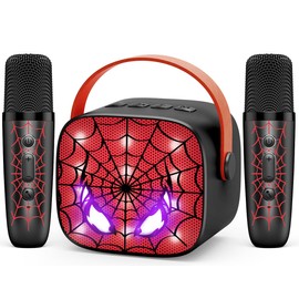 Spider Karaoke Machine, vicia 3 4 5 6 7 8 Year Old Boy Gifts Karaoke Microphone for Kids Toys for Boys 4-6 7-10 Birthday Gifts for Girls Boys Teens Easter Basket Stuffers Black