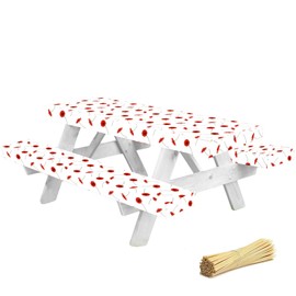 LINPRO Premium Picnic Table Cover with Bench Covers Vinyl Fitted Picnic Table Covers with Elastic RV Camping Accessories and Camper Must Haves Waterproof (Spring and Summer Flowers, 96 x 30(8ft))