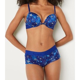 Victoria's Secret Pink Push Up Bra + Boyshort Panties 38D L Blue Constellation