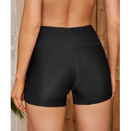 SHEKINI Women Swim Shorts Tummy Control High Waisted Boyshorts Full Coverage Bathing Suit Bikini Bottoms, Black, X-Large