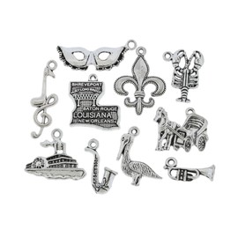 Bohemian Findings New Orleans Charm Collection Antique Silver Tone 9 Different Charms - COL173