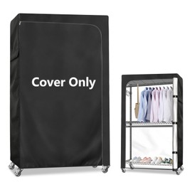 Rileytee Garment Rack Cover,600D Heavy Duty Waterproof Clothing Cover,Clothes Rack Cover with Zipper for Metal Garment Rack(Black,46"W X 18"DX 80"H,Cover Only）