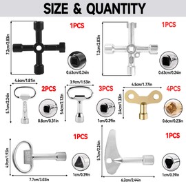 KAHOUI Pack of 13 Universal Control Cabinet Keys, 4-Way Multifunctional Square Key, Triangular Key Tap Key, Multi-Purpose 4-Point Key for Meter Box, Water Meter