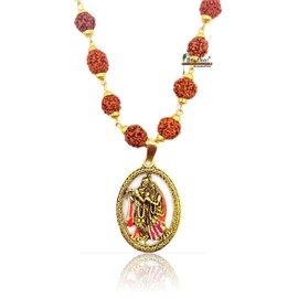 BRIJ HAAT Natural panch Mukhi Rudraksha in brass cap Mala with Radha krishna Locket/pendant