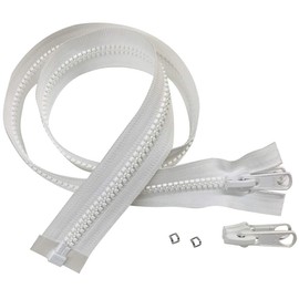 EZ-Xtend Lenzip #8 Separating Zipper - Heavy Duty Cut to Length Zipper with Double Metal Locking Zipper Pulls - Includes Stainless Steel Zipper Bottom Stop and Zipper Slider Replacement(White, 24")