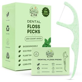 Hilo dental biodegradable de menta – 200 unidades (4 paquetes de 50) | Sin PFAS | Hilo de menta resistente a las roturas | Mango irrompible de almidón de maíz | Para dientes apretados y cuida