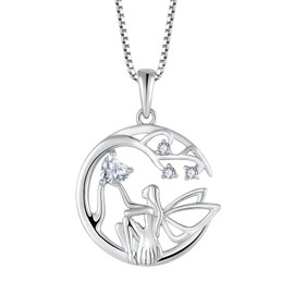 Blaniy Guardian Angel Necklace for Women 925 Sterling Silver Tree of Life Fairy Necklace April Birthstone Pendant Jewelry Gifts for Women