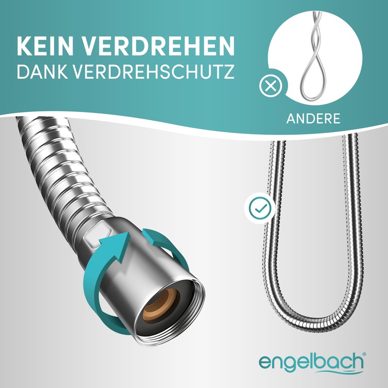 Engelbach® Shower Hose 1.25 m with Double Twist Protection, Stainless