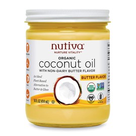 Nutiva Organic Coconut Oil with Butter Flavor from non-GMO, Steam Refined, Sustainably Farmed Coconuts, 14-ounce