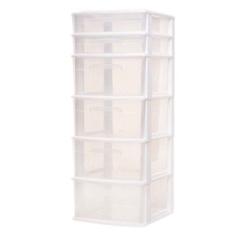 HOMZ Drawer Tower, 6-Tier Clear Plastic Storage Organizer Cart, White Frame - Heavy-Duty Organizing Drawers for Home, Bedroom, and Closet Organization