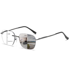 K.LAVER Photochromic Multifocus Progressive Rimless Reading Glasses Men Women Anti Blue Light Transition Multifocal Readers