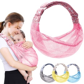 HINATAA Breathable Baby Sling Adjustable Baby Carrier Swaddle, Quick Drying, 3D Mesh, Thick Shoulder Straps, Elastic for Summer, Pool, Beach, Newborn Wear (Pink)