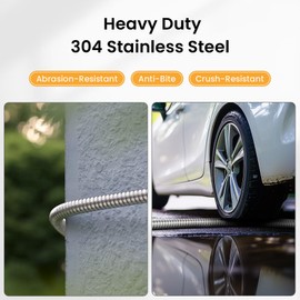 Gotron Stainless Steel Water Hose 50 ft, Heavy Duty Metal Garden Hose with 9 Function Spray Nozzle, Lightweight, Kink Free and Drinking Water Pipe for RV, Outdoor, Yard, 50ft x 5/8", Female to Male