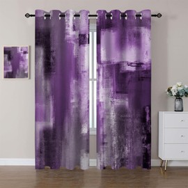 Emwnodti Purple Grey Blackout Curtains, Abstract Gray Black Modern Window Drapes 2 Panels for Bedroom Living Room, Grommet Top Room Darkening Curtains Home Decor 52'' x 84''