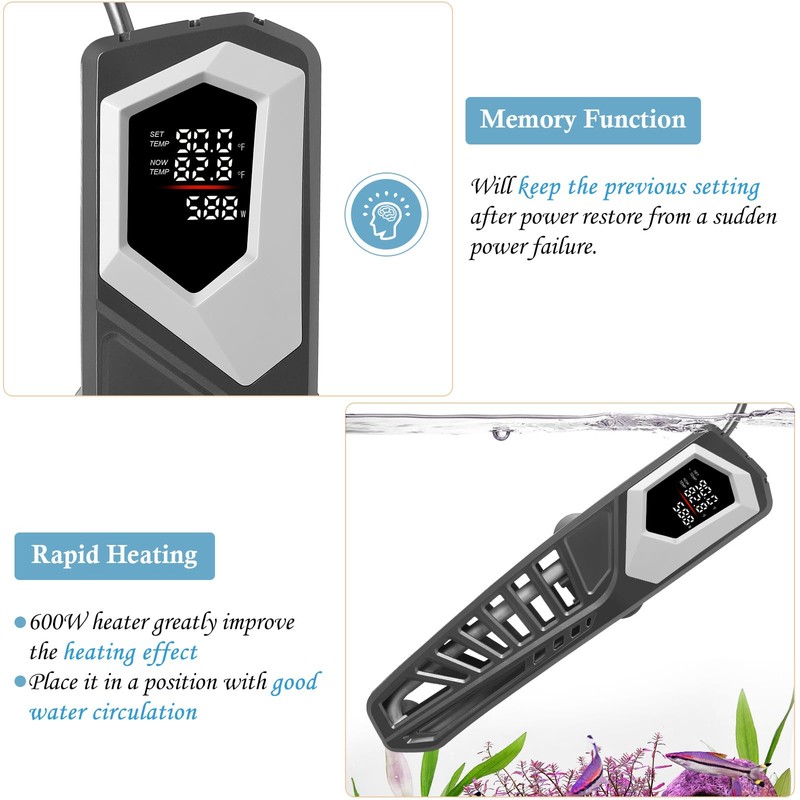 HITOP 800W Titanium Aquarium Heater: Digital Fish Tank Heater with