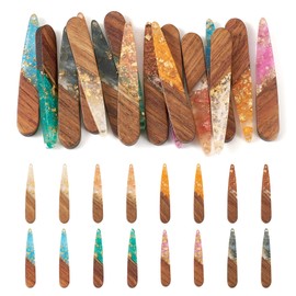 Beadthoven Teardrop Crystal Resin Charms for Earrings Making, 16pcs/8 Pairs Glittery Silver Gold Foil Resin Wood Charms Pendants Water Drop Wood Pieces for Jewelry Making Necklace Lanyard DIY Crafts