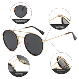 DUSHINE Small Round Double Bridge Sunglasses For Women Men Polarized 100% UV Protection