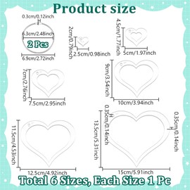 NBEADS 6Pcs Acrylic Quilting Templates Set with Hinged Rings, Cutting Ruler Template Transparent Heart Sewing Guides 25x20mm to 150x135mm for Fabric Marking and Craft Design