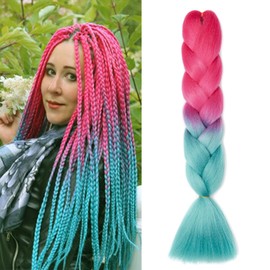 Dcbaboo Hair Extensions for Braiding Jumbo Braiding Hair Extension 1pack 24inch Synthetic Hair Kanekalon Ombre Braids Extensions Hair Afro Crochet Twist Box Braids 100g, Hot Pink-Navy Blue