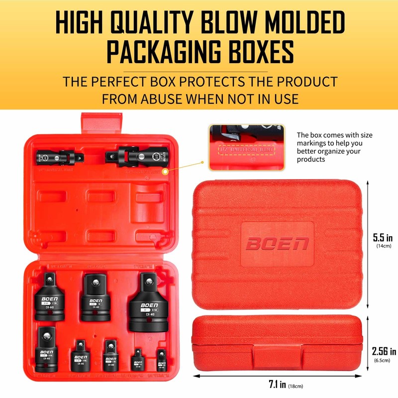 BOEN 10-Piece Impact Socket Adapter and Reducer Set, Standard SAE