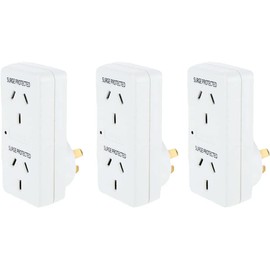 [3PCE] Sas Electrical Double Adaptor Surge Protection Power Indicator 240V 10A 2400W - White