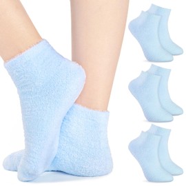 3 Pares Calcetines de Áloe Hidratantes Spa Imbuidos Peludos de Gel para Dormir Calcetines para Pies Secos Calcetines Antideslizantes con Loción para Reparación (Azul)