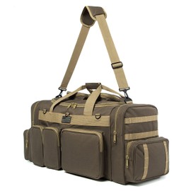 K-Cliffs Tactical Range Duffel Heavy Duty Large Gear Duffle Durable Quality Travel Sports Gym Equipment Bag Military Molle with Lockable Zippers with US Flag Patch 33 Inch Khaki