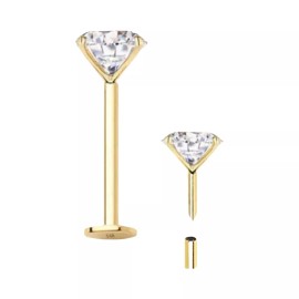 Unbranded Natural Diamond 2mm 14K Solid gold 16G Push In Treadless Labret Ear Tragus Stud