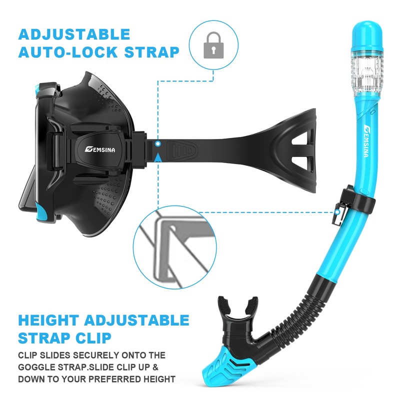 EMSINA E8 Freedom HD Dry Snorkel Set,Panoramic Wide View,Anti-Fog Scuba