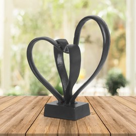 Aoneky Cast Iron Double Hearts Sculpture - Love Statue for Wedding Anniversary Valentines Gift - Metal Romantic Antique Decor Ornament for Shelf Home