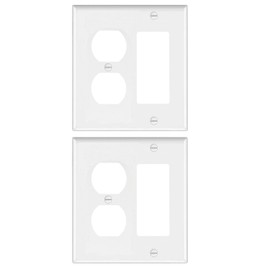 Combination Duplex Receptacle Outlet/Decorator Rocker Light Switch Wall Plate,Smooth Face, White,Standard Size 4.50" x 4.57",Unbreakable Polycarbonate Thermoplastic,UL Listed,2-Pack