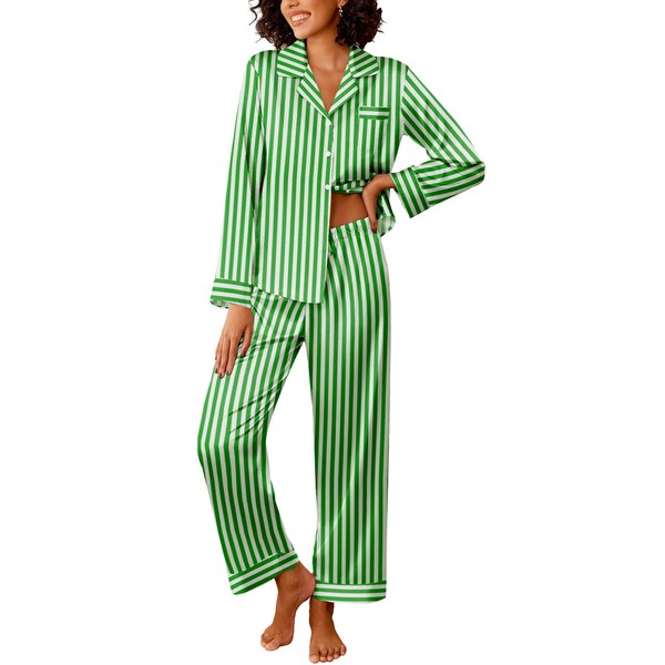 Ekouaer Womens Silk Satin Pajama Sets 2 Piece Sleepwear Pjs