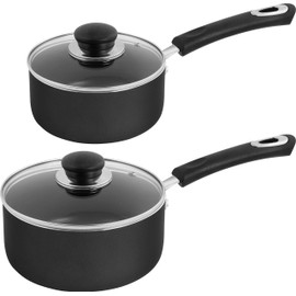 Utopia Kitchen Nonstick Saucepan Set - 1 Quart and 2 Quart Sauce Pan Set with Lid - Multipurpose Pots Set Use for Home Kitchen or Restaurant (Grey-Black)