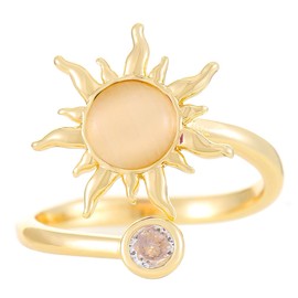 vdwv Gold Sun Open Adjustable Zircon Ring for Women Fashion Sunflower Opal Ring Sunshine Index Finger Ring Stackable Sun Ring for Friends (Gold)