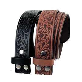 TOPACC Western Belts for Women Men Without Buckle Black Dark Brown Cowgirl Cowboy Belt Strap 1.5" Embossed Leather Belt for Jeans Pants Country Concert Outfit