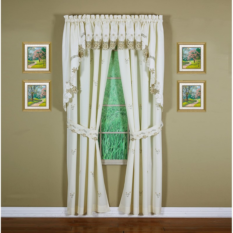 Today's Curtain Verona Reverse Embroidery Valance, 14", Ecru/Antique