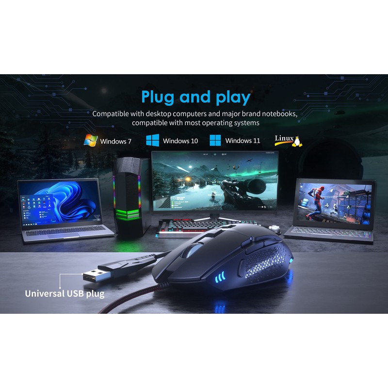 C303 Wired Mouse for Esports, 12800 DPI RGB Gaming Mouse