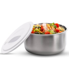 Aotto Stainless Steel Food Container for 32-Oz Electric Lunch Box - Round Food Storage Container for Lunch, Meal Prep, Soup and Leftover, Leakproof, Dishwasher Safe, White Lid