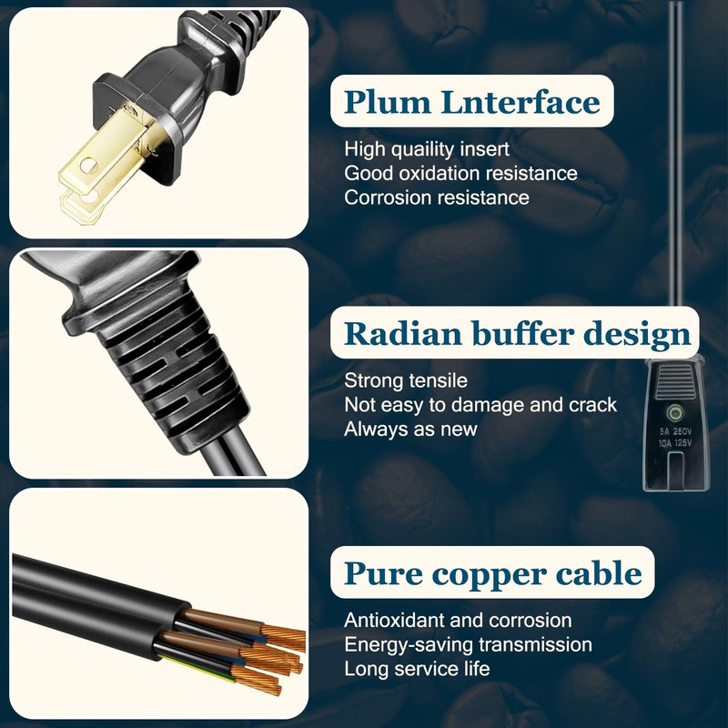 Eopzol 3ft Long 2 Pin 1/2 Inch Spacing Power Cord