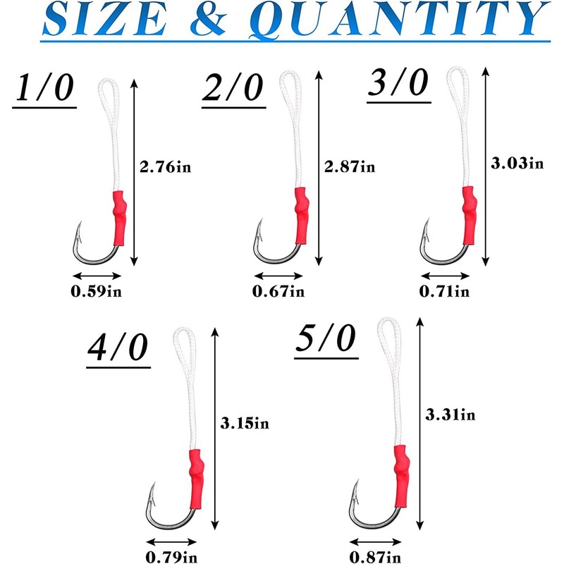 Assist Fishing Hooks 420 Stainless Steel with Red Braided Line