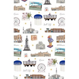 Paperback soft cover notepad notebook journal with Hutchinson KS Kansas landmarks in white, 150 lined pages