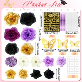 Solsew 34 Pcs DIY Graduation Cap Decorations Accessory Kit Include Faux Flower Heads 3D Butterfly Glitter Letter Stickers Rhinestones Stickers for Graduation Cap Decoration Craft Art Decor(Purple)