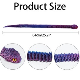 Giugio 3D Printed Snake Toy, 64 cm Flexible Snake Fidget Toys, Fake Snake Toy, 3D Printed Plastic Snakes for Office and Home Decorations (Purple)