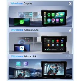7Inch Motorcycle Carplay Screen, Wireless CarPlay & Android Auto with Design Mount Waterproof Touchscreen Supports GPS Navigation/Bluetooth Transmission/EQ