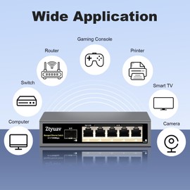 Ztyuav 6-Port Full Gigabit Easy Managed Ethernet Switch-5 Ports & 1 SFP+ Port, Web or App Cloud-Management Switch, VLAN/QoS/LAG/TELNET/CLI Supported, Plug & Play Fanless Metal Design