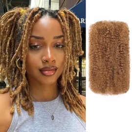 Kackanaa 16 Inch Dark Ginger Afro Kinky Curly Human Hair Bulk for Dreadlock Extensions 1 Pack Marley Twist Hair Bulk for Mini Twist Repair Locs Springy Afro Twist Human Hair Bulk, 30g /Pack