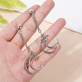 Jumwrit Cuff Chain Earrings Moon Star Dangle Earrings Gold Silver Hollow Butterfly Pearl Snake Heart Disc Ear Cuff Wrap Clip on Crawler Climber Ear Cuff Tassel Earrings for Women (Moon)