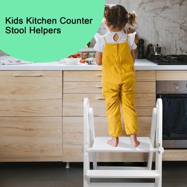 WOOD CITY Toddler Step Stool foldable for Bathroom Sink, Adjustable 2 Step Stool for Kids Toilet Potty Training Stool with Handles,Child Kitchen Counter Stool Helper, Montessori Kitchen Stools (White)